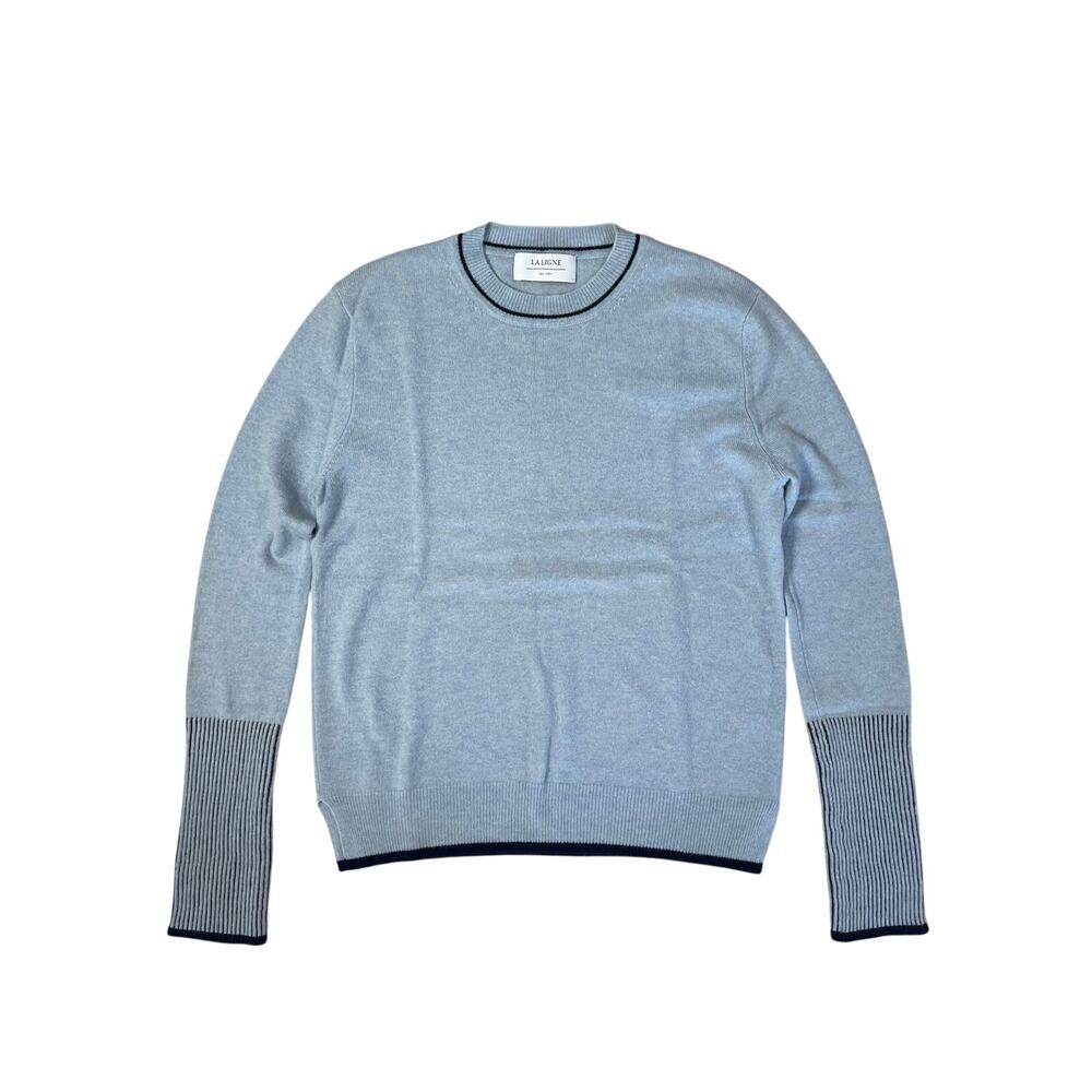 La Ligne Cashmere Crewneck Sweater SIZE S Blue Gray Contrast Cuffs SOFT
